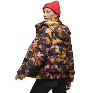 PrAna Women’s Small Goose Down Hooded Puffer Vest Emerald Valley Print