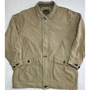 Vintage Rainforest Men Tan Down Filled Field Jacket Trim XL Utility Barn Coat