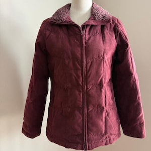 Vintage LLBean Down Coat XS Petite Sherpa Collar Goose Down Brick Red