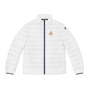 White down jacket with Italian flag fire brigade logo