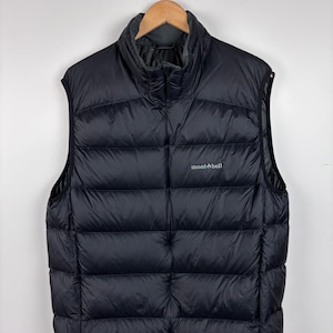 Mens Montbell Down Vest Puffer Jacket Black Size XL