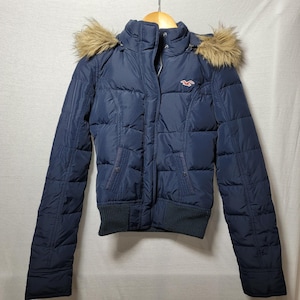 Vintage Hollister Puffer Jacket Teen Y2K Faux Fur Lined Hooded Goose Down Small